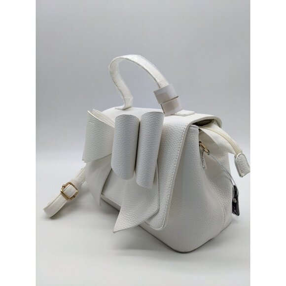 LIKE DREAMS/GROSSI Eva double bowtie leather top handle crossbody WHITE (New) - Picture 9 of 13